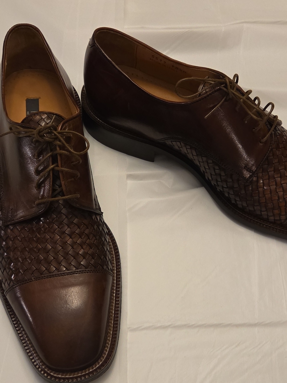Folio New York Men's Brown Woven Leather Square Toe Cap-Toe Oxfords